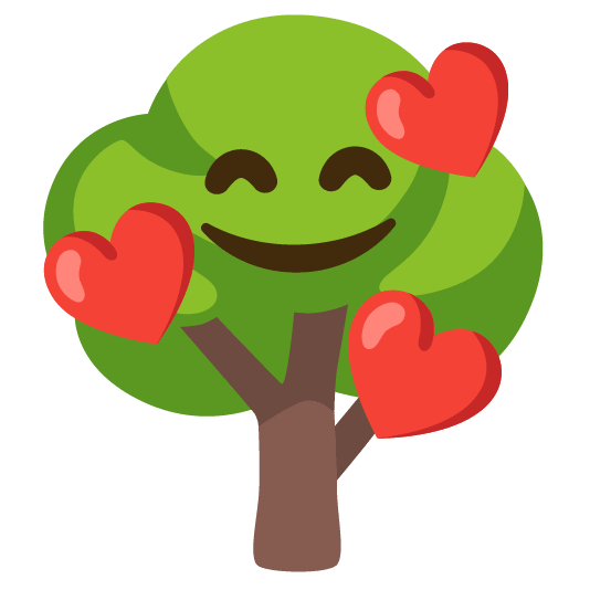 smiling face with 3 hearts deciduous tree