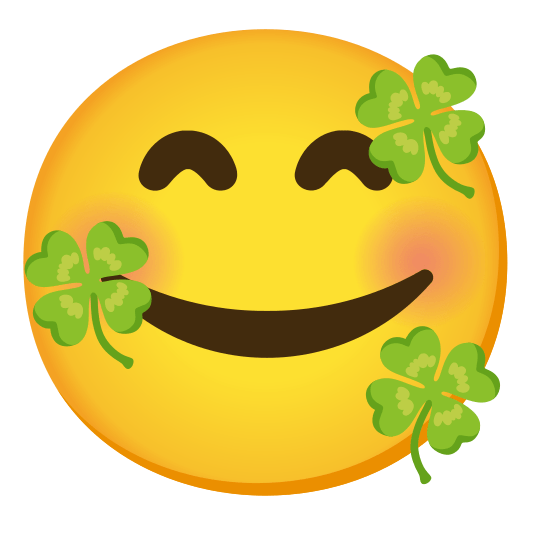 smiling face with 3 hearts four leaf clover