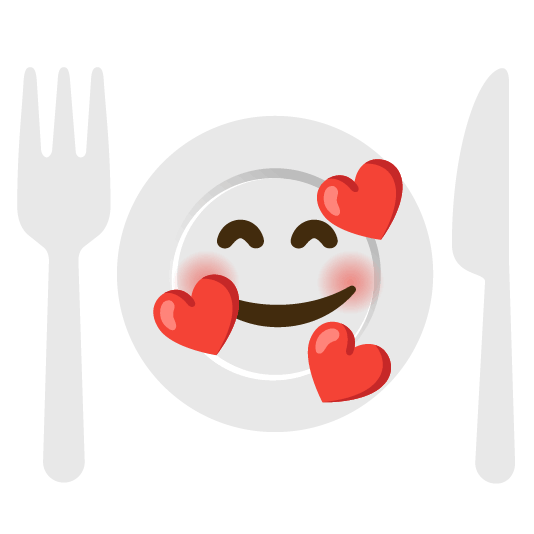 smiling face with 3 hearts knife fork plate