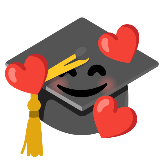 smiling face with 3 hearts mortar board