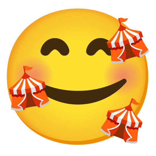 smiling face with 3 hearts circus tent