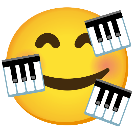 smiling face with 3 hearts musical keyboard