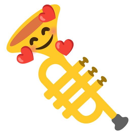 smiling face with 3 hearts trumpet