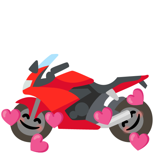 smiling face with 3 hearts racing motorcycle
