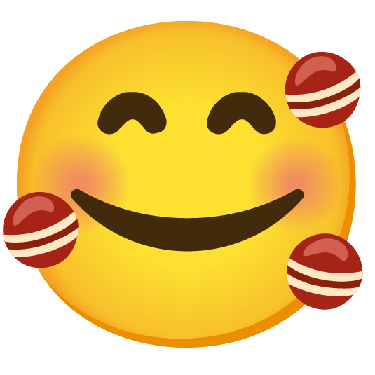 smiling face with 3 hearts cricket bat and ball