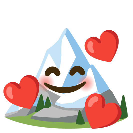 smiling face with 3 hearts snow capped mountain