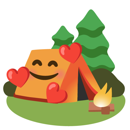 smiling face with 3 hearts camping