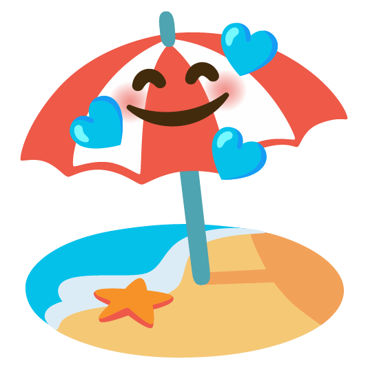 smiling face with 3 hearts beach with umbrella