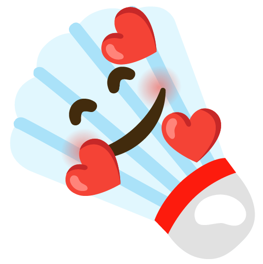 smiling face with 3 hearts badminton racquet and shuttlecock