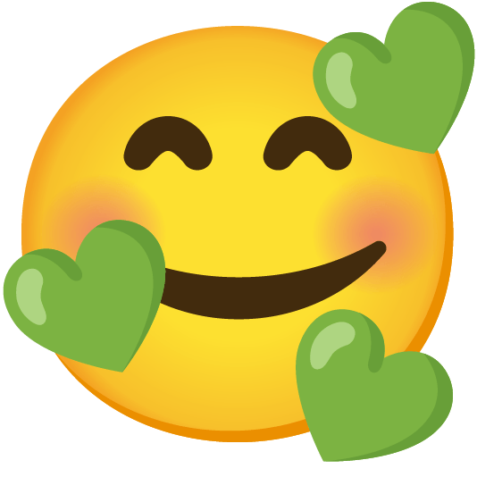 smiling face with 3 hearts green heart