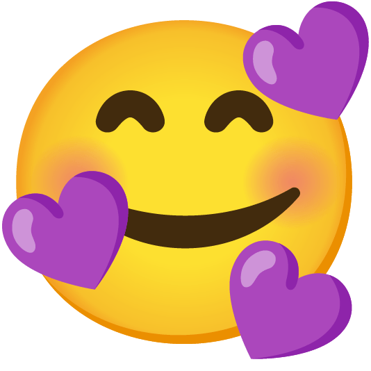 smiling face with 3 hearts purple heart