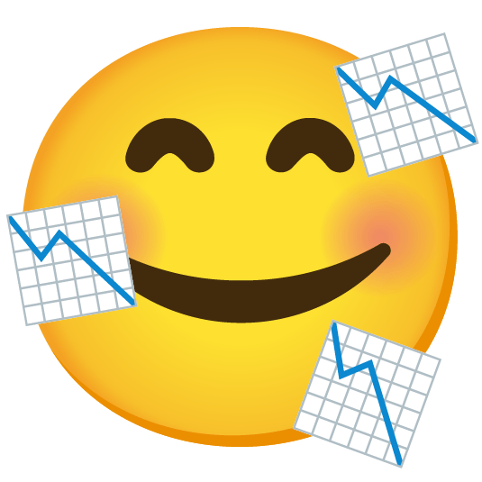 smiling face with 3 hearts chart with downwards trend