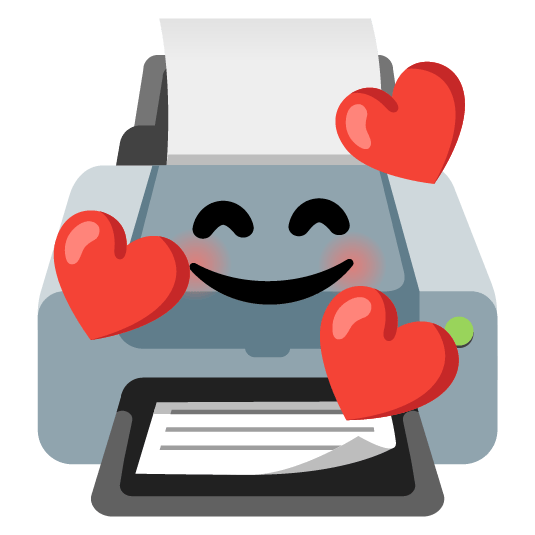 smiling face with 3 hearts printer