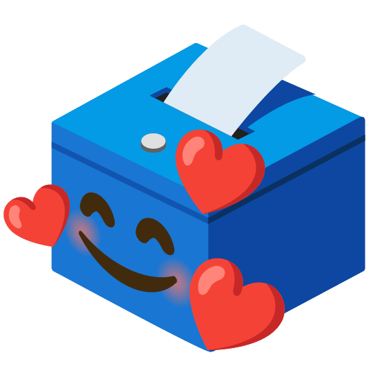 smiling face with 3 hearts ballot box with ballot
