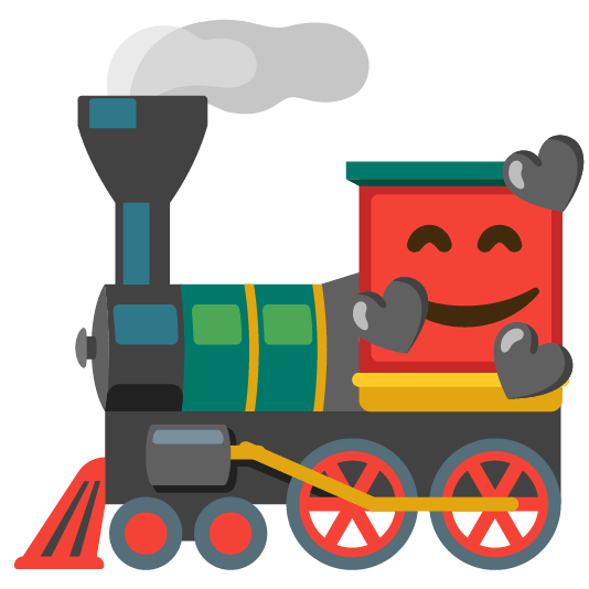 smiling face with 3 hearts steam locomotive