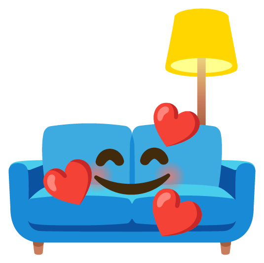 smiling face with 3 hearts couch and lamp
