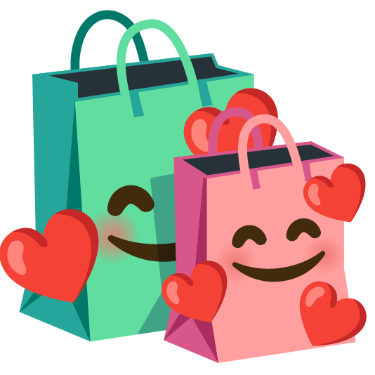 smiling face with 3 hearts shopping bags