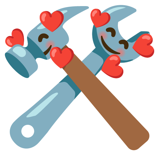 smiling face with 3 hearts hammer and wrench