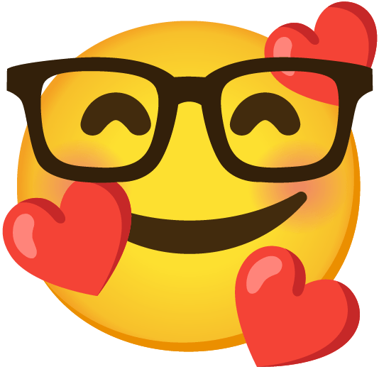 smiling face with 3 hearts nerd face
