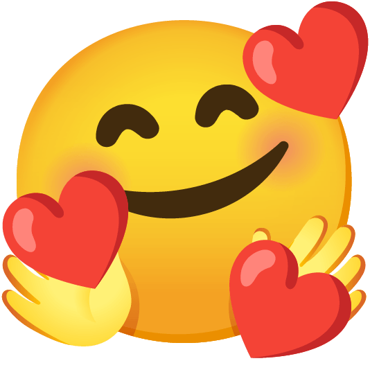 smiling face with 3 hearts hugging face