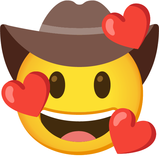 smiling face with 3 hearts face with cowboy hat
