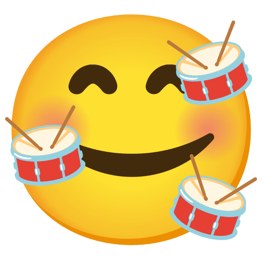 smiling face with 3 hearts drum with drumsticks