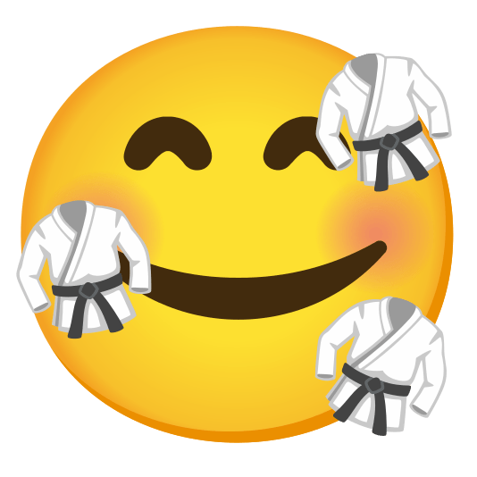 smiling face with 3 hearts martial arts uniform