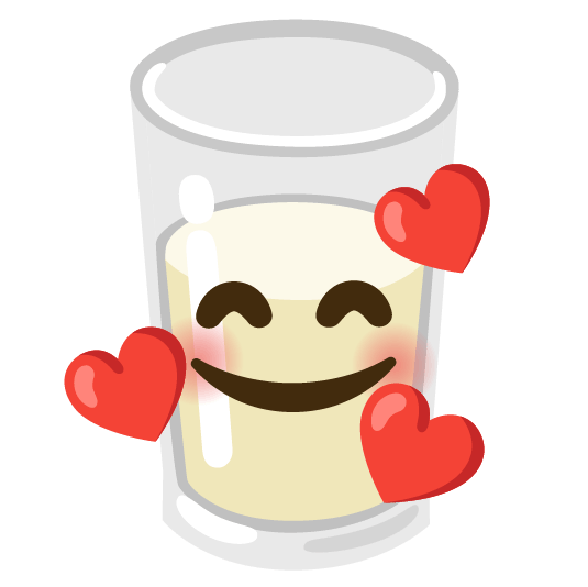 smiling face with 3 hearts glass of milk