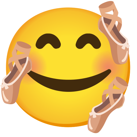 smiling face with 3 hearts ballet shoes