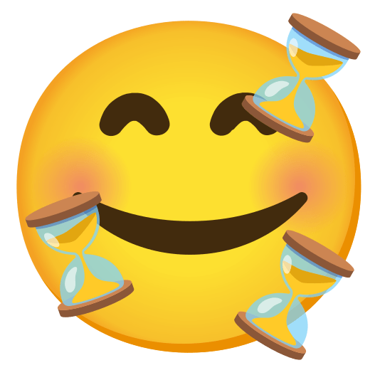 smiling face with 3 hearts hourglass flowing sand