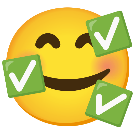 smiling face with 3 hearts white check mark
