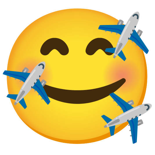smiling face with 3 hearts airplane