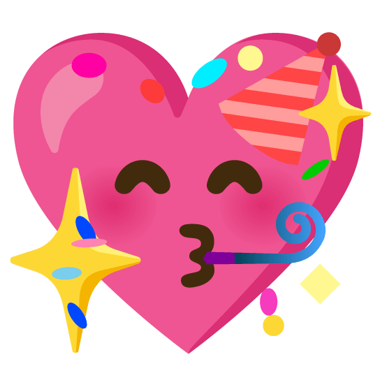 partying face sparkling heart