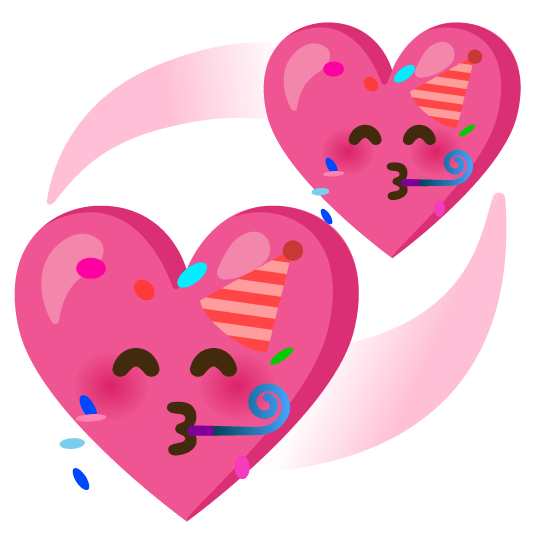 partying face revolving hearts