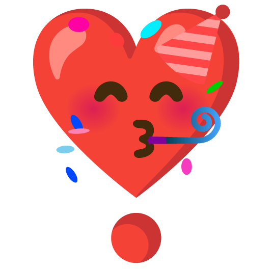 partying face heavy heart exclamation mark ornament
