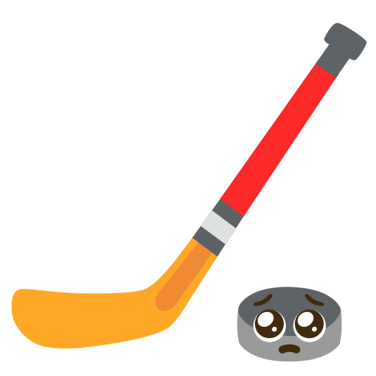 pleading face ice hockey stick and puck