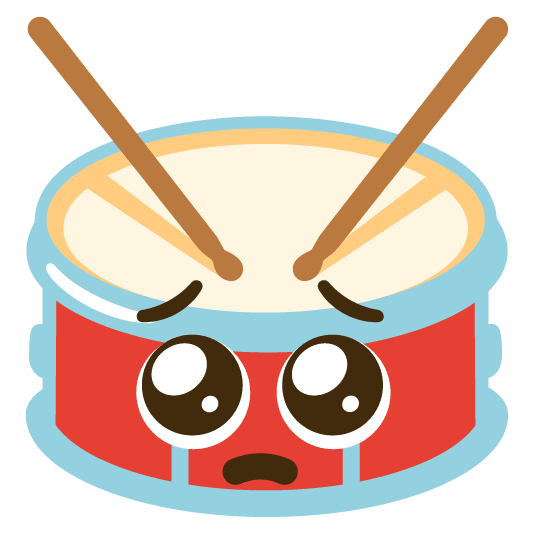 pleading face drum with drumsticks