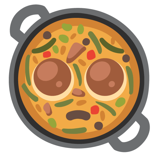 pleading face shallow pan of food