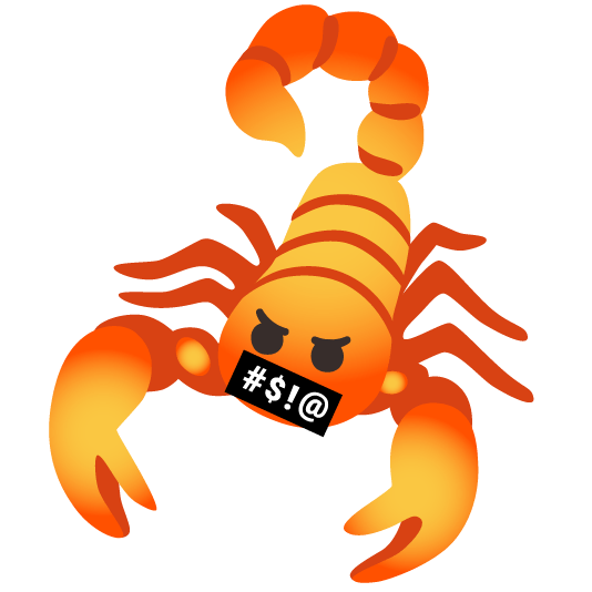 scorpion face with symbols on mouth