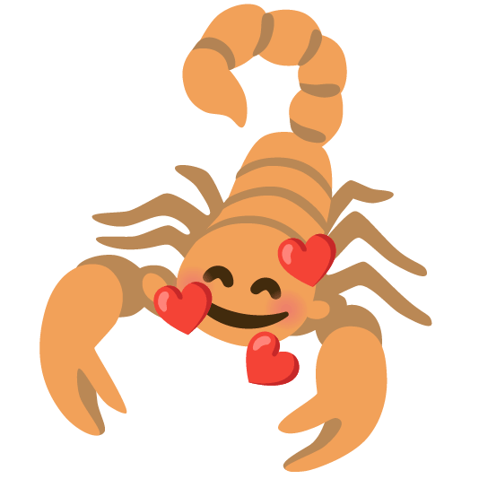 scorpion smiling face with 3 hearts