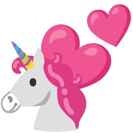 unicorn face two hearts