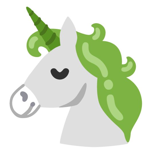 unicorn face green heart