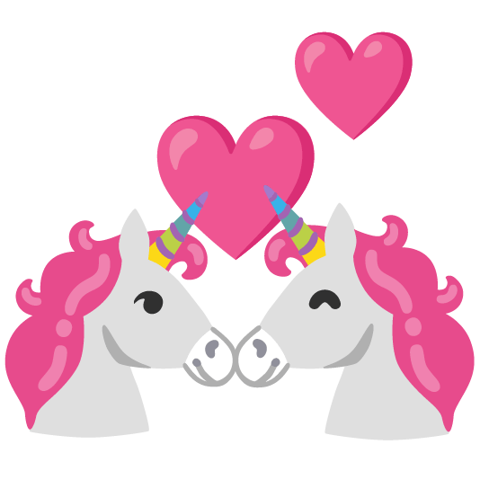 unicorn face revolving hearts