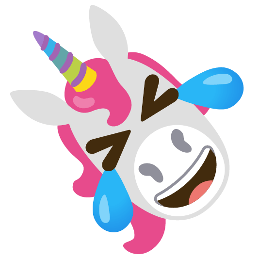 unicorn face rolling on the floor laughing