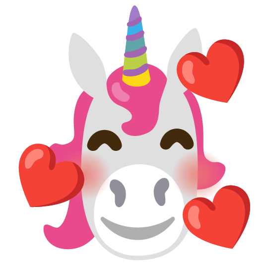 unicorn face smiling face with 3 hearts