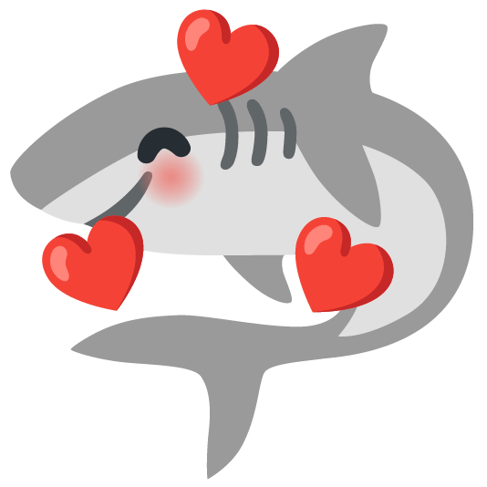 shark smiling face with 3 hearts