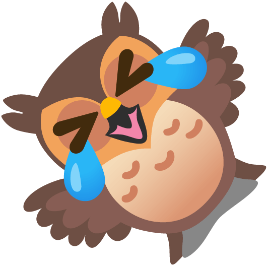 owl rolling on the floor laughing