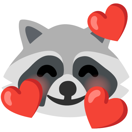 raccoon smiling face with 3 hearts