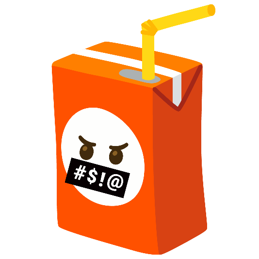 beverage box face with symbols on mouth