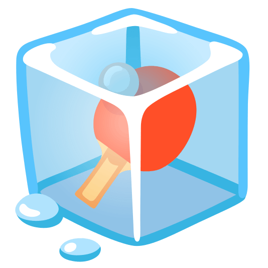 ice cube table tennis paddle and ball